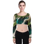 Waterfall Rocks Jungle Forest Velvet Long Sleeve Crop Top