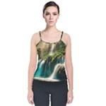 Waterfall Rocks Jungle Forest Velvet Spaghetti Strap Top