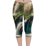 Waterfall Rocks Jungle Forest Velvet Capri Leggings 
