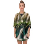 Waterfall Rocks Jungle Forest Half Sleeve Chiffon Kimono