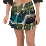 Waterfall Rocks Jungle Forest Fishtail Mini Chiffon Skirt