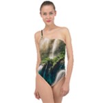 Waterfall Rocks Jungle Forest Classic One Shoulder Swimsuit