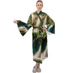 Waterfall Rocks Jungle Forest Maxi Velvet Kimono