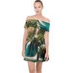 Waterfall Rocks Jungle Forest Off Shoulder Chiffon Dress