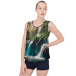 Waterfall Rocks Jungle Forest Bubble Hem Chiffon Tank Top