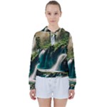 Waterfall Rocks Jungle Forest Women s Tie Up Sweat