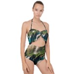 Waterfall Rocks Jungle Forest Scallop Top Cut Out Swimsuit