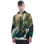 Waterfall Rocks Jungle Forest Men s Front Pocket Pullover Windbreaker