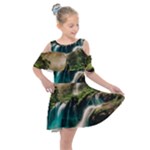 Waterfall Rocks Jungle Forest Kids  Shoulder Cutout Chiffon Dress