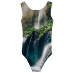 Waterfall Rocks Jungle Forest Kids  Cut-Out Back One Piece Swimsuit