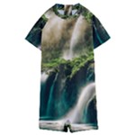 Waterfall Rocks Jungle Forest Kids  Boyleg Half Suit Swimwear
