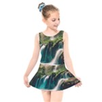 Waterfall Rocks Jungle Forest Kids  Skater Dress Swimsuit