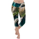 Waterfall Rocks Jungle Forest Lightweight Velour Capri Yoga Leggings
