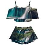 Waterfall Rocks Jungle Forest Kids  Off Shoulder Skirt Bikini
