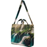 Waterfall Rocks Jungle Forest Square Shoulder Tote Bag