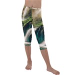 Waterfall Rocks Jungle Forest Kids  Lightweight Velour Capri Leggings 