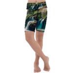 Waterfall Rocks Jungle Forest Kids  Lightweight Velour Cropped Yoga Leggings