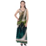 Waterfall Rocks Jungle Forest Sleeveless Velour Maxi Dress