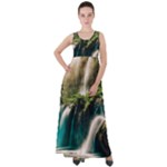 Waterfall Rocks Jungle Forest Empire Waist Velour Maxi Dress