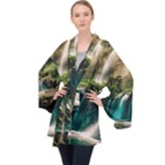 Waterfall Rocks Jungle Forest Long Sleeve Velvet Kimono 