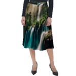 Waterfall Rocks Jungle Forest Classic Velour Midi Skirt 