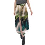Waterfall Rocks Jungle Forest Velour Split Maxi Skirt