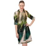 Waterfall Rocks Jungle Forest Long Sleeve Mini Shirt Dress