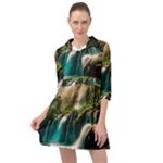 Waterfall Rocks Jungle Forest Mini Skater Shirt Dress
