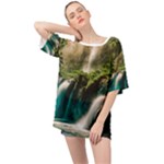 Waterfall Rocks Jungle Forest Oversized Chiffon Top
