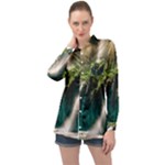 Waterfall Rocks Jungle Forest Long Sleeve Satin Shirt