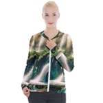 Waterfall Rocks Jungle Forest Casual Zip Up Jacket