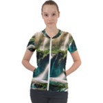 Waterfall Rocks Jungle Forest Short Sleeve Zip Up Jacket