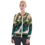 Waterfall Rocks Jungle Forest Velvet Zip Up Jacket