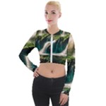 Waterfall Rocks Jungle Forest Long Sleeve Cropped Velvet Jacket