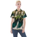 Waterfall Rocks Jungle Forest Women s Short Sleeve Pocket Shirt