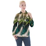 Waterfall Rocks Jungle Forest Women s Long Sleeve Pocket Shirt