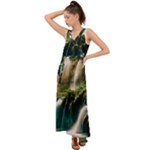 Waterfall Rocks Jungle Forest V-Neck Chiffon Maxi Dress