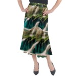 Waterfall Rocks Jungle Forest Midi Mermaid Skirt