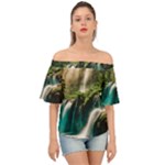 Waterfall Rocks Jungle Forest Off Shoulder Short Sleeve Top