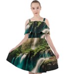 Waterfall Rocks Jungle Forest Cut Out Shoulders Dress
