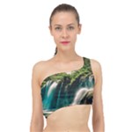 Waterfall Rocks Jungle Forest Spliced Up Bikini Top 
