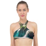 Waterfall Rocks Jungle Forest High Neck Bikini Top