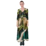 Waterfall Rocks Jungle Forest Button Up Maxi Dress