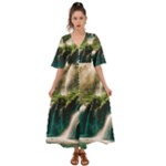 Waterfall Rocks Jungle Forest Kimono Sleeve Boho Dress