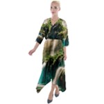 Waterfall Rocks Jungle Forest Quarter Sleeve Wrap Front Maxi Dress