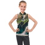 Waterfall Rocks Jungle Forest Kids  Sleeveless Polo T-Shirt