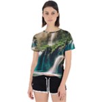 Waterfall Rocks Jungle Forest Open Back Sport T-Shirt