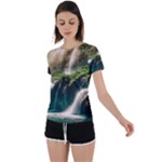 Waterfall Rocks Jungle Forest Back Circle Cutout Sports T-Shirt