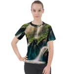 Waterfall Rocks Jungle Forest Women s Sport Raglan T-Shirt