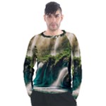 Waterfall Rocks Jungle Forest Men s Long Sleeve Raglan T-Shirt